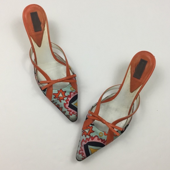 Emilio Pucci Shoes - EMILIO PUCCI Orange and Blue Pointed Toe Mule Heel